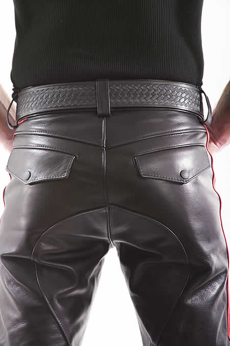 Leder-Stiefelhose mit Doppelstreifen in BLAU