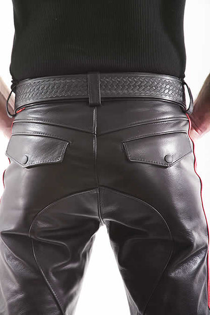 Leder-Stiefelhose mit Doppelstreifen in WEISS