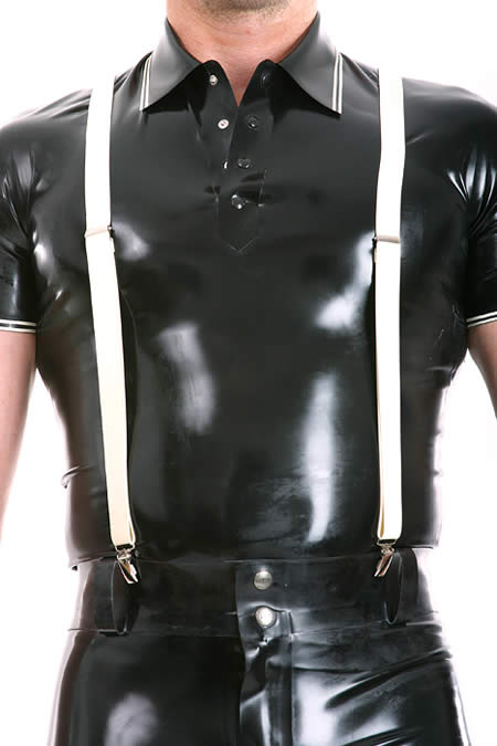 Gummi Polo-Shirt mit schmalen Doppelstreifen WEISS