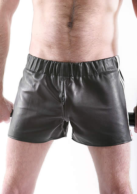 Leder-Boxershort Doppel-Streifen in WEISS