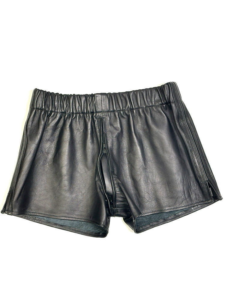 Leder-Boxershort Doppel-Streifen in SCHWARZ