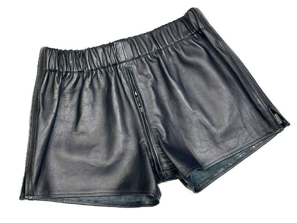 Leder-Boxershort Doppel-Streifen in SCHWARZ