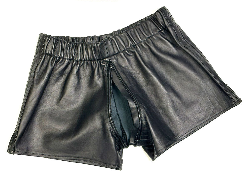 Leder-Boxershort Doppel-Streifen in SCHWARZ