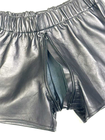 Leder-Boxershort Doppel-Streifen in SCHWARZ