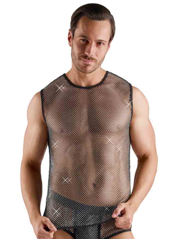Herren-Netzshirt mit Glitzersteinen