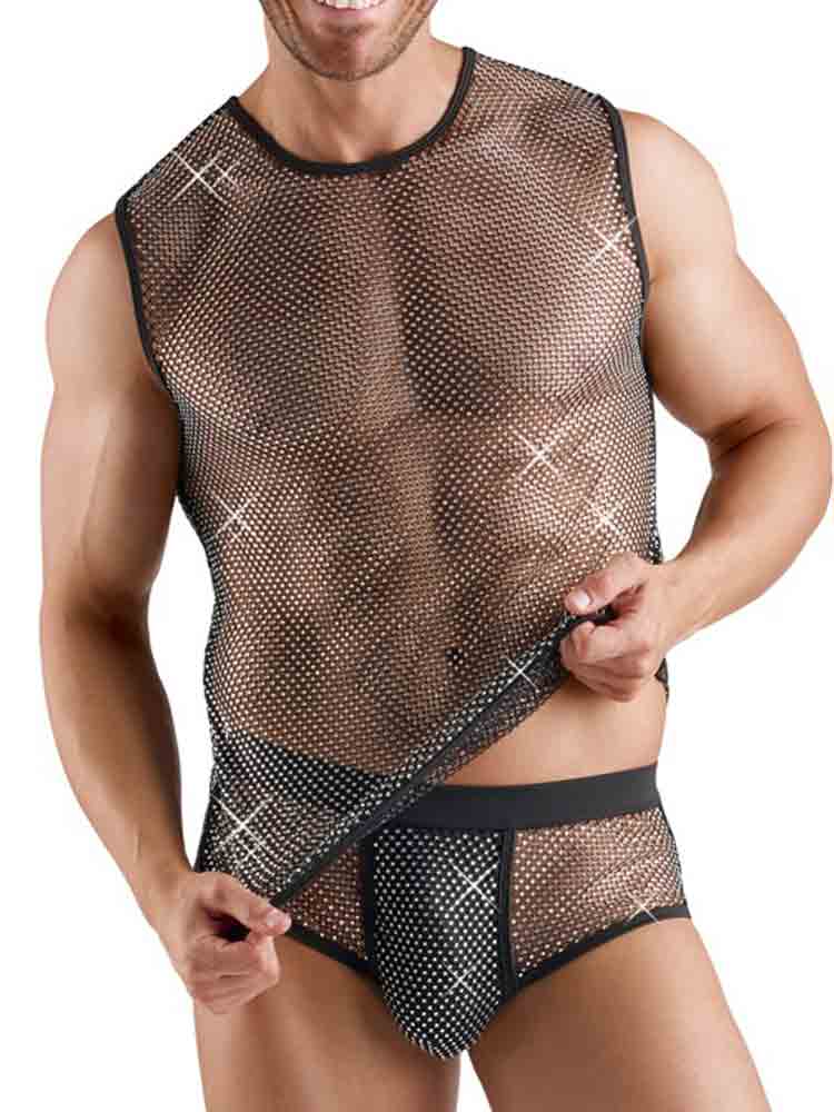 Herren-Netzshirt mit Glitzersteinen