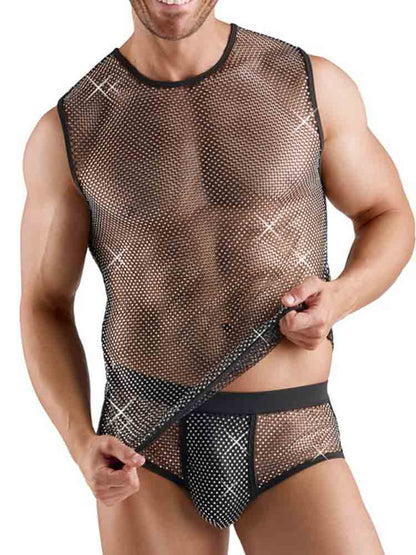 Herren-Netzshirt mit Glitzersteinen