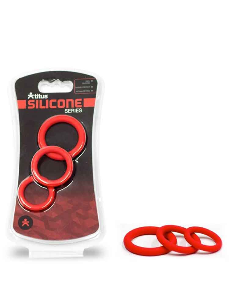 Titus Silikon Penis-Eichelringe 3er Set - rot