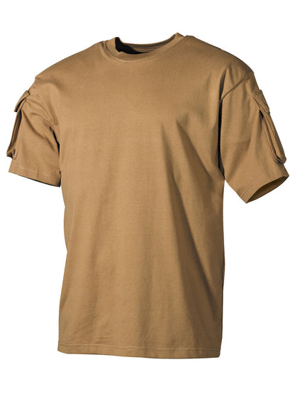 US T-Shirt kurzarm mit Ärmeltaschenmeltaschen, tropenbraun